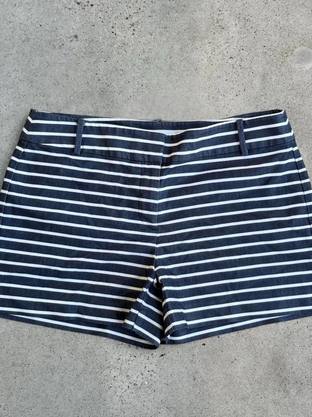 LOFT Navy and White Striped Cotton-Blend Shorts